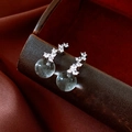 Dettaglio macro degli orecchini con pendente circolare in zircone su seta scura - Stile Ciondolo Rotondo Silver Earring Post / Argento