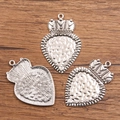 Three silver-colored sacred heart charms with crowns for DIY jewelry making - 27B3-4 Giant Crown Heart