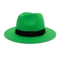 British style green wool felt jazz fedora hat with a classic black ribbon band - M (56-58cm) / Green