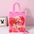 Pink Valentine Teddy Bear non-woven gift bag with Love print and woven handles - Pink Bear / 26*32*10cm