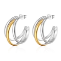 Minimalist C-shape stud earrings in interweaving silver and gold stainless steel - 18K Gold / Two-tone (Gold & Silver)