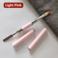 Lichtroze dubbelzijdige nail art tool met metalen spatel en platte gelpenseel details - Lichtroze