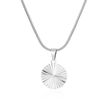 Silver stainless steel snake chain necklace with faceted sunburst round pendant - Round Steel (MS-724)