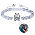 Detail of white marble bead bracelet featuring a silver pet paw photo projection charm - White Turquoise (Customized)