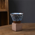 Japanese style stoneware ceramic coffee mug in blue and black glaze with base - 200ml / Cyan Blue