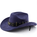 Dettaglio cappello cowboy scamosciato viola con fascia in pelle, emblema aquila e borchie - M (56-58cm) / Blu navy