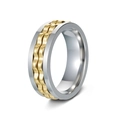 Two-tone silver and gold rotatable gear ring in durable polished titanium steel - US 7 / Silver Ring + Gold Gear
