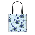 Foldable blueberry pattern tote bag with watercolor fruit print and black handles - Watercolor Blueberry Print