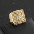 Hip hop square gold ring for men featuring micro-paved rhinestones and luxury finish - US 7 / 21mm(KR111023-MZOZ) / Gold