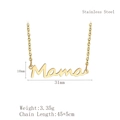Golden stainless steel Mama script necklace with 45+5cm adjustable chain and measurements - LN1223 Necklace / Gold