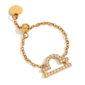 Anello a catena regolabile Bilancia in oro 18 carati con pavé di pietre lucenti - Anello Zodiacale Regolabile-Bilancia / Oro