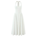 Elegantes weißes Neckholder-Maxikleid mit Knopfleiste vorne und schlanker Silhouette - XS / Weiß