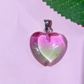 Pink and green gradient heart crystal pendant with silver metal bail on pink background - 57-Three-color Pink Green