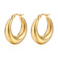 Polished golden chunky waterdrop earrings made of 18K gold plated stainless steel - Smooth Hollow Gold