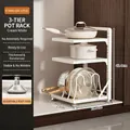 Three-tier creamy white adjustable kitchen pot rack with nonslip feet for cabinet storage - Upgraded-3 Tier / Cream