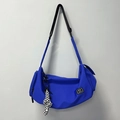 Klein blue nylon messenger bag with checkered plush charm and adjustable strap - Blue + Twist Knot