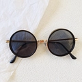 Modische schwarz-goldene runde Sonnenbrille für Kinder mit robustem Metallrahmen - Schwarz