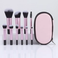 Set portátil de 10 brochas de maquillaje rosas con cerdas sintéticas y estuche de PU a juego - Juego de 10 Mini Brochas Bolsa Rosa Negra