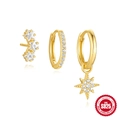 Juego de tres piezas de pendientes de estrella de plata de ley 925 dorada con diamantes - Conjunto Estrella de Ocho Puntas / Dorado