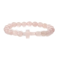 Macro shot of pink natural stone beads and cross charm for beaded bracelets - Rose Quartz (CB00398)