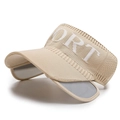 Beige knitted sun visor with retractable side shields and SPORT lettering for women - Light Beige