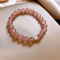 Elegant strawberry quartz beaded bracelet featuring a delicate silver butterfly charm detail - 23# Zirconia Ball Strawberry Quartz Bracelet 8mm - Gift Box