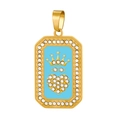 Detailed close-up of a gold octagonal pendant with blue enamel and crystal heart - HD-15 (Blue Crown)