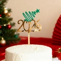 Décoration de gâteau 2026 en acrylique doré avec motif d'arbre de Noël - Sapin de Noël double couche