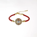 Gold-plated Evil Eye woven bracelet with colorful cubic zirconia and adjustable rope chain - Lobster Clasp Style / Red