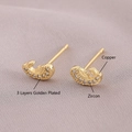 Minimalist moon-shaped golden stud earrings with zircon inlay and copper base - Crescent Style (EM05-3)