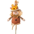 Detail of harvest scarecrow ornament with sunflower hat and autumn leaf decorations - Orange Outfit with Bow Tie