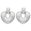 Silver hollow heart-shaped earrings with vertical textured finish for women - Silver (Brushed Texture Large Heart Style)