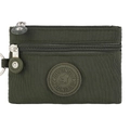 Mini nylon wallet in army green with dual zipper layers and a circular rubber patch - Army Green