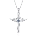 S925 silver necklace with vintage winged cross pendant and heart-shaped blue zircon stone - D500 Angel Wing Design / White Zirconia Pendant Only