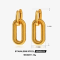 18K vergoldete Edelstahl-Creolen mit geometrischem ovalem Anhänger und Textur - Polierte ovale Ohrringe - Gold
