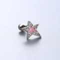 Silver star ear stud featuring a pink enamel center and sparkling crystal border - Pink Enamel Star with Zircons Style(A113-6#) / Single Piece