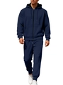 Marineblauw heren fleece trainingspak met rits hoodie en bijpassende joggingbroek set - S / Marineblauw