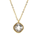 18K gold plated stainless steel necklace featuring a square clear zircon pendant on a chain - 18K Gold / White Zirconia