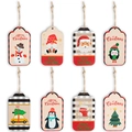Set di 8 ornamenti natalizi in legno con Babbo Natale, pupazzo di neve e scritte - Set da 8 pezzi