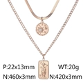 Collar de doble capa en oro rosa con estrellas, luna y un colgante de tarot rectangular - Estrella Luna Redonda y Tarot Rectángulo (KN230271-KFC) / Oro rosa