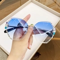 Fashionable rimless sunglasses with blue gradient lenses and colorful rhinestone trim - Gradient Blue