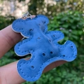Blue PU leather bear keychain with embossed texture and hand-stitched details - Blue