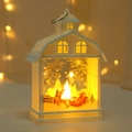 Weiße LED-Weihnachtslaterne Hausform mit Weihnachtsmann-Rentier-Motiv und warmem Licht - Elch