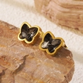 Elegant 18K gold plated butterfly stud earrings with sparkling black zircon crystals - Black Butterfly Stud Earrings (BD510-black)
