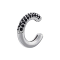 Macro shot of silver C-shaped ear cuff featuring black zircon pavé and polished metal - Platinum Black Zirconia