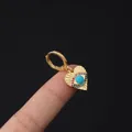 Golden heart earring with turquoise bead and multi-color gemstones on a black background - Turquoise Colorful Evil Eye Heart (2#)