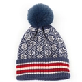 Detalle de gorro de punto de invierno con pompón y diseño geométrico de jacquard - M (56-58cm) / Azul Marino