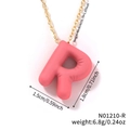 Pink letter R pendant with golden chain including detailed size and weight measurements - Letter R (N01210-R)