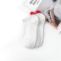 Women's low-cut boat socks in white cotton with a contrasting red heel color block - White Red