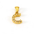 Detailed macro view of a gold-plated letter C pendant with sparkling white zircons - Rhinestone C (ZP1033G-C)